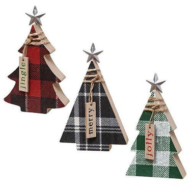 Plaid Chunky Wood Christmas Tree 3 Asstd - The Fox Decor